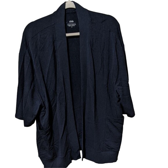Zuda open front 3/4 length sleeve tunic blazer draped cardigan navy size M - Picture 1 of 8